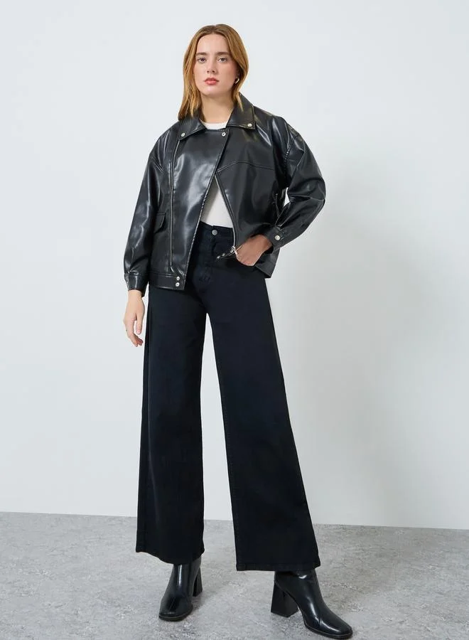 Take Two Women Black Faux Leather Jacket